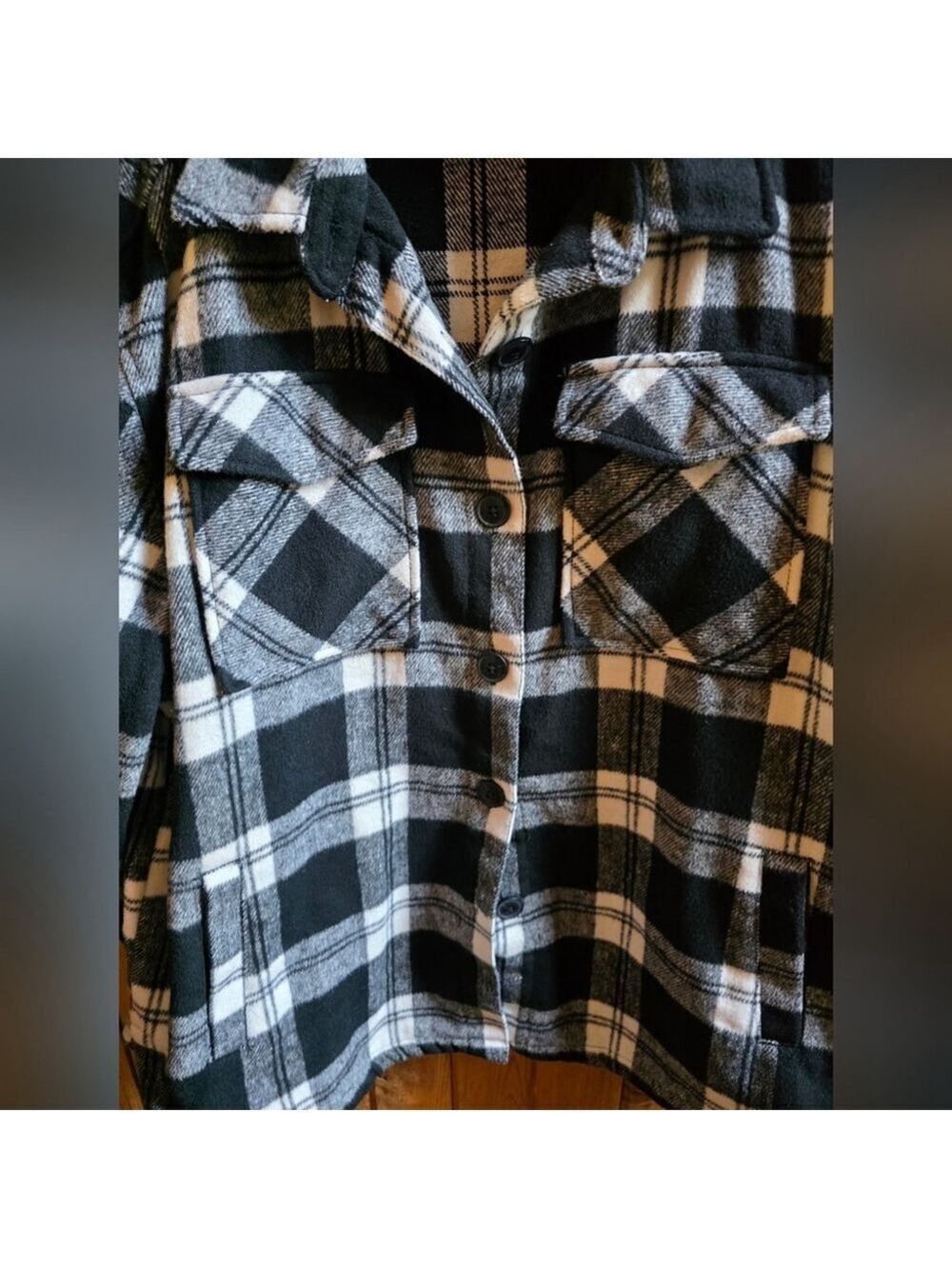 Plaid Shacket Black and White Women's